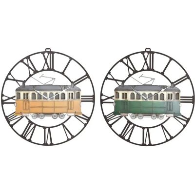 Horloge Murale DKD Home Decor Train Vintage Vert Jaune - Horloge Murale - Publicité Horloge Murale DKD Home Decor Train Vintage Vert Jaune - Horloge Murale - Publicité