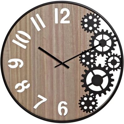 DKD Home Decor Wall Clock - Natural Wood, Iron Gears - 60cm DKD Home Decor Wall Clock - Natural Wood, Iron Gears - 60cm