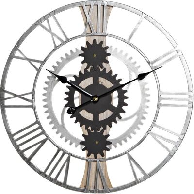 Fijalo Horloge Murale Argent - Engrenages, Circulaire, 60cm Fijalo Horloge Murale Argent - Engrenages, Circulaire, 60cm