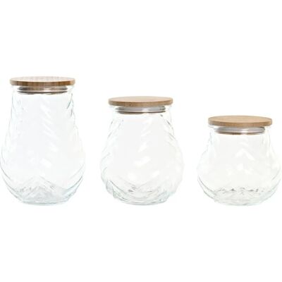 Set med 3 glas bambusförvaringsburkar - 1,5L Set med 3 glas bambusförvaringsburkar - 1,5L