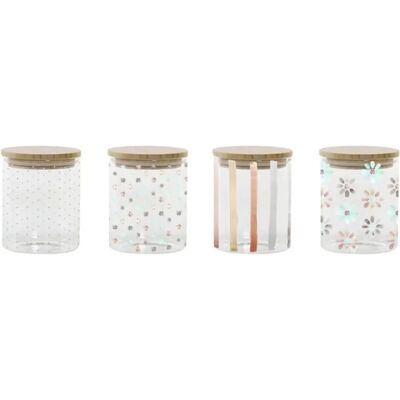 DKD Home Decor Pot en bambou et verre borosilicaté - 700 Ml - Lot de 4 DKD Home Decor Pot en bambou et verre borosilicaté - 700 Ml - Lot de 4