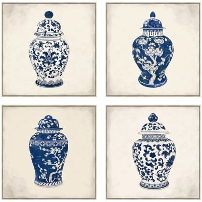 Vase en Toile DKD Home Decor Bleu/Blanc - Oriental - 4 Pièces Vase en Toile DKD Home Decor Bleu/Blanc - Oriental - 4 Pièces