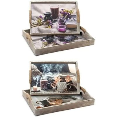 Ensemble de plateaux MDF multicolore DKD Home Decor - 2 unités Ensemble de plateaux MDF multicolore DKD Home Decor - 2 unités