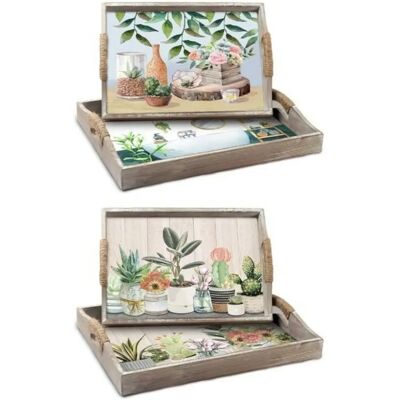 DKD Home Decor Ensemble de Plateaux - Bois MDF Vert Beige - 2 Unités DKD Home Decor Ensemble de Plateaux - Bois MDF Vert Beige - 2 Unités