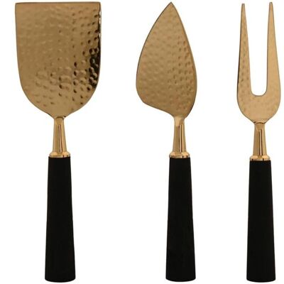 DKD Home Decor Kaasmessen - Set van 3 - Zwart en Goud - Kaasmessen DKD Home Decor Kaasmessen - Set van 3 - Zwart en Goud - Kaasmessen