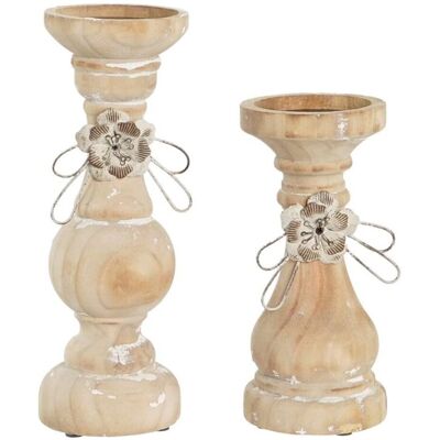 DKD Home Decor Porte-bougies - Bois Naturel Ensemble de 2 DKD Home Decor Porte-bougies - Bois Naturel Ensemble de 2