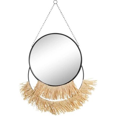 DKD Home Decor Svart Guld Naturlig Rund Väggspegel - Fringe Boho DKD Home Decor Svart Guld Naturlig Rund Väggspegel - Fringe Boho