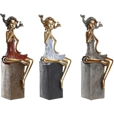 DKD Home Decor Figurine Lady Rouge Gris Bleu - Résine Moderne DKD Home Decor Figurine Lady Rouge Gris Bleu - Résine Moderne