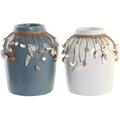 Vase DKD Home Decor Coquilles de Bambou Bleu Blanc - Décoration Vase DKD Home Decor Coquilles de Bambou Bleu Blanc - Décoration