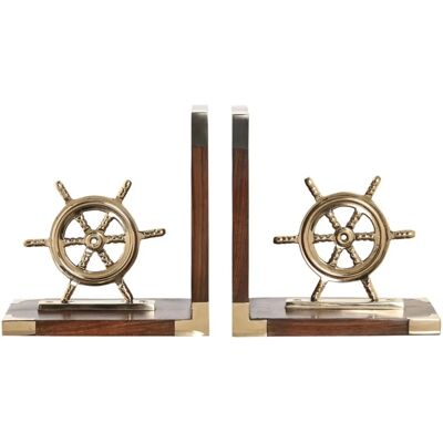 Support à livres DKD Home Decor Vintage Gouvernail en Laiton - Set de 2 Support à livres DKD Home Decor Vintage Gouvernail en Laiton - Set de 2
