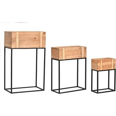 DKD Home Decor Blomkrukor - Naturlig Svart Metall Trä Set om 3 DKD Home Decor Blomkrukor - Naturlig Svart Metall Trä Set om 3
