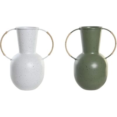 Vase DKD Home Decor - 20x13x24cm Métal Terracotta Blanc Vert - 2 Unités Vase DKD Home Decor - 20x13x24cm Métal Terracotta Blanc Vert - 2 Unités
