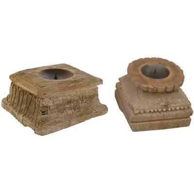 Bougeoir en Bois Naturel Esprit - 25x25x12 cm - Set de 2 Bougeoir en Bois Naturel Esprit - 25x25x12 cm - Set de 2