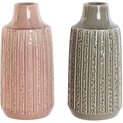 Esprit Grijs Roze Porseleinen Vaas - Woondecoratie 15x15x31cm Esprit Grijs Roze Porseleinen Vaas - Woondecoratie 15x15x31cm