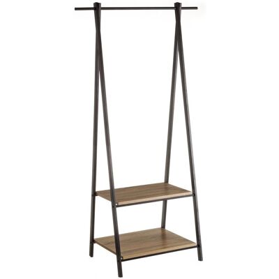 Portant-Vêtements en Métal Noir avec Étagères en Bois - 55x45x150cm - Publicité Portant-Vêtements en Métal Noir avec Étagères en Bois - 55x45x150cm - Publicité