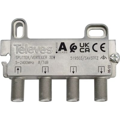 Televes 519503 Divisor de cabo em aço inoxidável - RF, 5-2400 MHz Televes 519503 Divisor de cabo em aço inoxidável - RF, 5-2400 MHz
