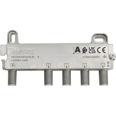 Televes 519504 Kabelsplitter aus Edelstahl - 4-fach 5-2400 MHz Televes 519504 Kabelsplitter aus Edelstahl - 4-fach 5-2400 MHz