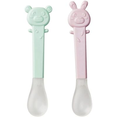 Set de Cucharas para Bebés Saro - Punta Blanda, Rosa/Gris Set de Cucharas para Bebés Saro - Punta Blanda, Rosa/Gris
