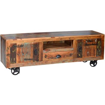 Giner y Colomer Wielokolorowe meble pod telewizor z recyklingowanego drewna - 55x40x160 Giner y Colomer Wielokolorowe meble pod telewizor z recyklingowanego drewna - 55x40x160