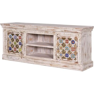 Giner y Colomer Szafka RTV z drewna mangowego - Biała - 150x40x60cm Giner y Colomer Szafka RTV z drewna mangowego - Biała - 150x40x60cm
