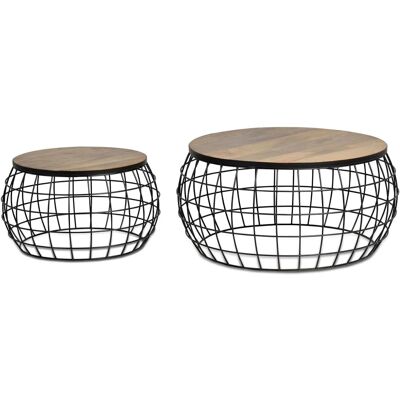 Zestaw 2 stolików z drewna mango i metalu Giner y Colomer - Brązowy naturalny - 36x76cm Zestaw 2 stolików z drewna mango i metalu Giner y Colomer - Brązowy naturalny - 36x76cm