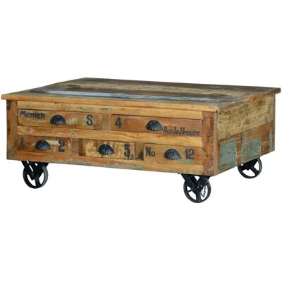 Giner y Colomer Recyklingowane Drewno Stolik Kawowy - Wielokolorowy, 42x70x110 Giner y Colomer Recyklingowane Drewno Stolik Kawowy - Wielokolorowy, 42x70x110