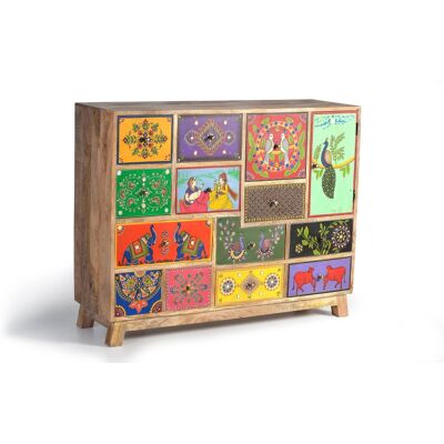 Giner y Colomer Mangohouten Ladekast - 13 lades, 1 deur, multicolor Giner y Colomer Mangohouten Ladekast - 13 lades, 1 deur, multicolor