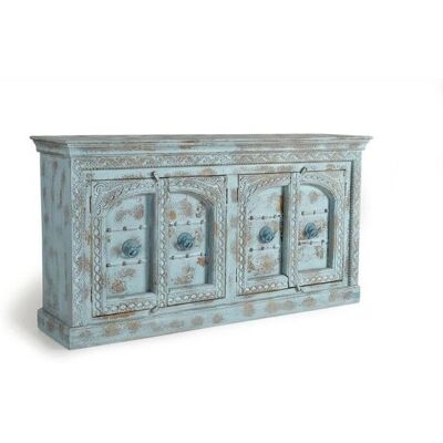 Credenza en bois de mango Giner Y Colomer - Vert eau sculpté à la main - 4 portes - Publicité Credenza en bois de mango Giner Y Colomer - Vert eau sculpté à la main - 4 portes - Publicité