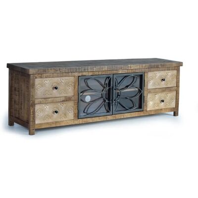 Meuble TV en bois de manguier Giner y Colomer - Finition vintage - 55x170x40 - Publicité Meuble TV en bois de manguier Giner y Colomer - Finition vintage - 55x170x40 - Publicité