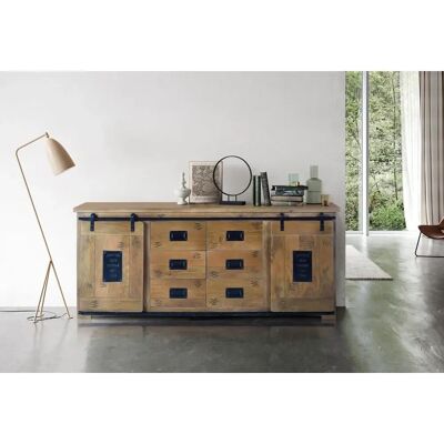 Buffet en Bois de Mango Giner y Colomer - Style Industriel 2 Portes 6 Tiroirs - Publicité Buffet en Bois de Mango Giner y Colomer - Style Industriel 2 Portes 6 Tiroirs - Publicité