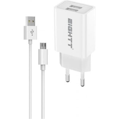 Cargador móvil Eightt ECW-M - 2x USB-A, Micro USB, Blanco Cargador móvil Eightt ECW-M - 2x USB-A, Micro USB, Blanco