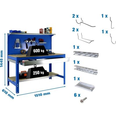 Simon Rack BT3 Werkbank - Stahlrahmen, Schublade, 151x61x145cm Simon Rack BT3 Werkbank - Stahlrahmen, Schublade, 151x61x145cm
