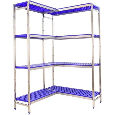 Scaffale angolare smontabile in acciaio inossidabile SimonRack - 4 ripiani - 1600x1260x400 mm Scaffale angolare smontabile in acciaio inossidabile SimonRack - 4 ripiani - 1600x1260x400 mm