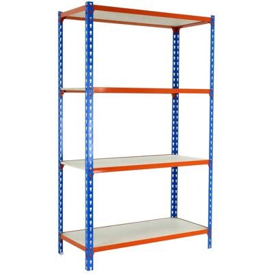 SimonRack Estantería Metálica 4 Niveles Azul/Naranja/Madera - Estantería SimonRack Estantería Metálica 4 Niveles Azul/Naranja/Madera - Estantería