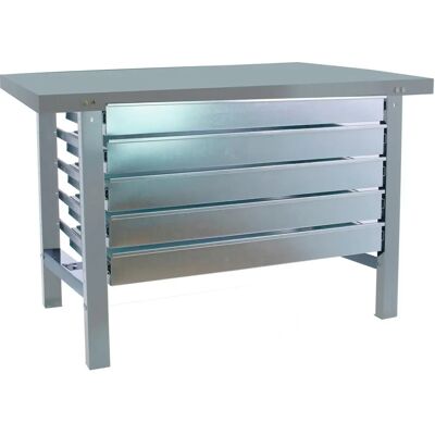 Banc de travail en métal Simon Rack BT6L - 5 tiroirs, 600kg, Gris - Publicité Banc de travail en métal Simon Rack BT6L - 5 tiroirs, 600kg, Gris - Publicité