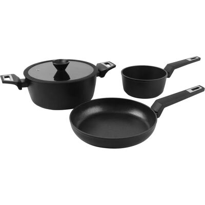 Conjunto de Panelas Sogo - 3 Peças - Alumínio - Preto Conjunto de Panelas Sogo - 3 Peças - Alumínio - Preto