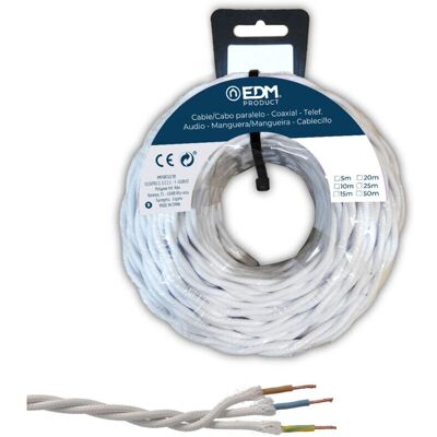 Cable Textil Trenzado Blanco 3x15mm 25m EDM - Eléctrico Cable Textil Trenzado Blanco 3x15mm 25m EDM - Eléctrico