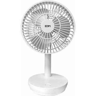 EDM Weißer Tischventilator - Wiederaufladbar, 4W, 16,5x18,5cm EDM Weißer Tischventilator - Wiederaufladbar, 4W, 16,5x18,5cm