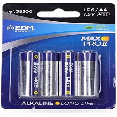 Piles alcalines EDM Max Pro II longue durée - 4 unités - Publicité Piles alcalines EDM Max Pro II longue durée - 4 unités - Publicité