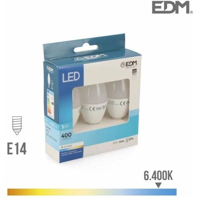 Lot de 3 ampoules LED bougie EDM - E14, 5W, 400lm, 6400K - Publicité Lot de 3 ampoules LED bougie EDM - E14, 5W, 400lm, 6400K - Publicité