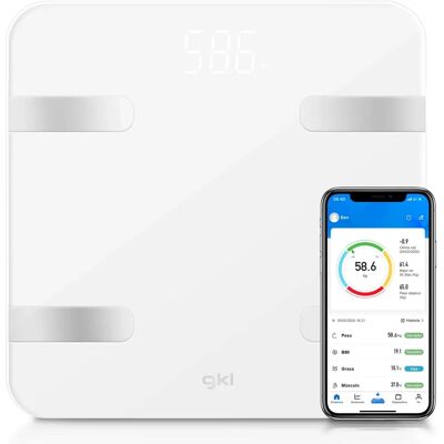 Gkl - Balance numérique de bain haute précision - Fitblue300 Blanc - App mobile gratuite, 12 paramètres, 8 profils utilisateurs Gkl - Balance numérique de bain haute précision - Fitblue300 Blanc - App mobile gratuite, 12 paramètres, 8 profils utilisateurs