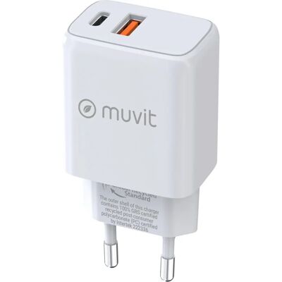 Muvit MCACC0037 - Carregador de Parede - 2 Portas - 25W PD & 18W QC Muvit MCACC0037 - Carregador de Parede - 2 Portas - 25W PD & 18W QC