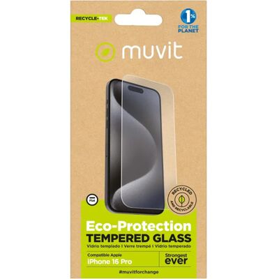 Muvit para cambio protector pantalla recycletek compatible con Apple iPhone 16 Pro vidrio templado plano Muvit para cambio protector pantalla recycletek compatible con Apple iPhone 16 Pro vidrio templado plano