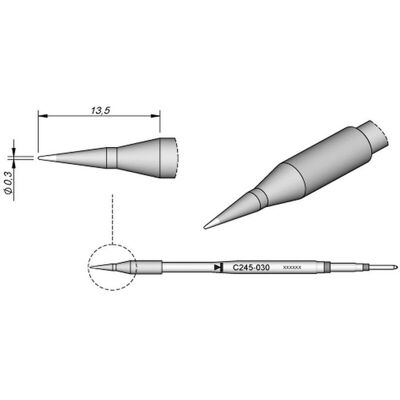 Ponta de soldagem JBC C245 - Forma ponti, 0.3mm, para T245 - Ponta de soldagem Ponta de soldagem JBC C245 - Forma ponti, 0.3mm, para T245 - Ponta de soldagem