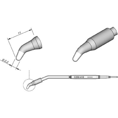JBC C250410 Lötspitze - Gebogen, 2,2 mm, für AL250 JBC C250410 Lötspitze - Gebogen, 2,2 mm, für AL250