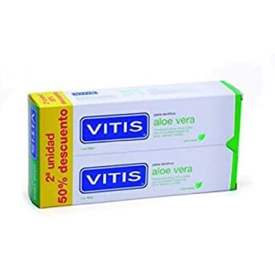 Pasta de dientes de aloe vera y manzana Vitis - 375ml pack doble + 75ml gratis Pasta de dientes de aloe vera y manzana Vitis - 375ml pack doble + 75ml gratis