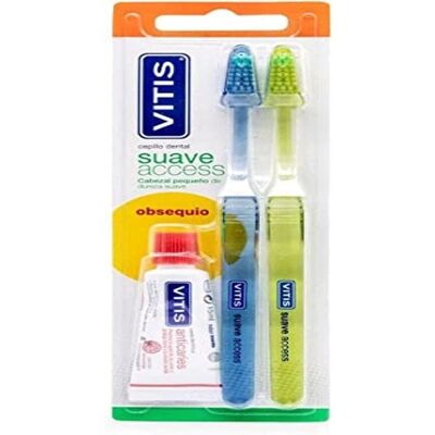 Vitis Marke Model Suave Access 2 Zahnbürsten Zahncreme-Set Vitis Marke Model Suave Access 2 Zahnbürsten Zahncreme-Set
