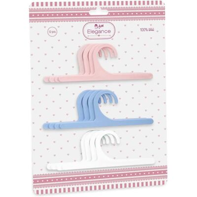 Arias Puppenzubehör - 12 Kleiderbügel-Set für Puppen - Rosa, Blau, Weiß Arias Puppenzubehör - 12 Kleiderbügel-Set für Puppen - Rosa, Blau, Weiß