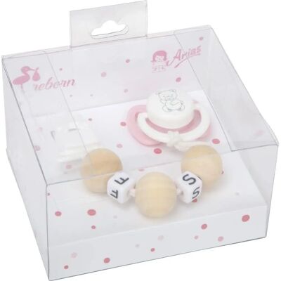 Conjunto de acessórios para bonecas ARIAS Rosa/Branco Chupeta com Corrente - Acessórios Conjunto de acessórios para bonecas ARIAS Rosa/Branco Chupeta com Corrente - Acessórios