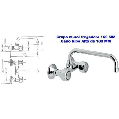 Genebre Grifo de Cocina Empotrado en Pared - 15cm de Caño, 18cm de Altura Genebre Grifo de Cocina Empotrado en Pared - 15cm de Caño, 18cm de Altura
